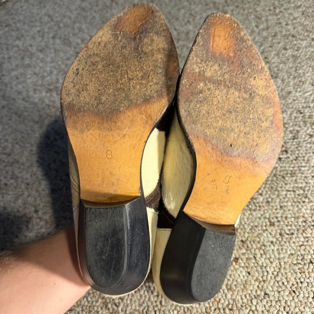 Banana Blues USA Cowhide Hair-On Leather Western Ankle Boots Size 8 Brown Cream - Picture 5 of 5